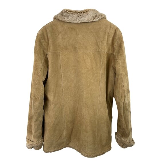 Eddie Bauer Womens Size MED Beige Tan Suede Leather Faux Fur Lined Coat Jacket - Picture 3 of 15